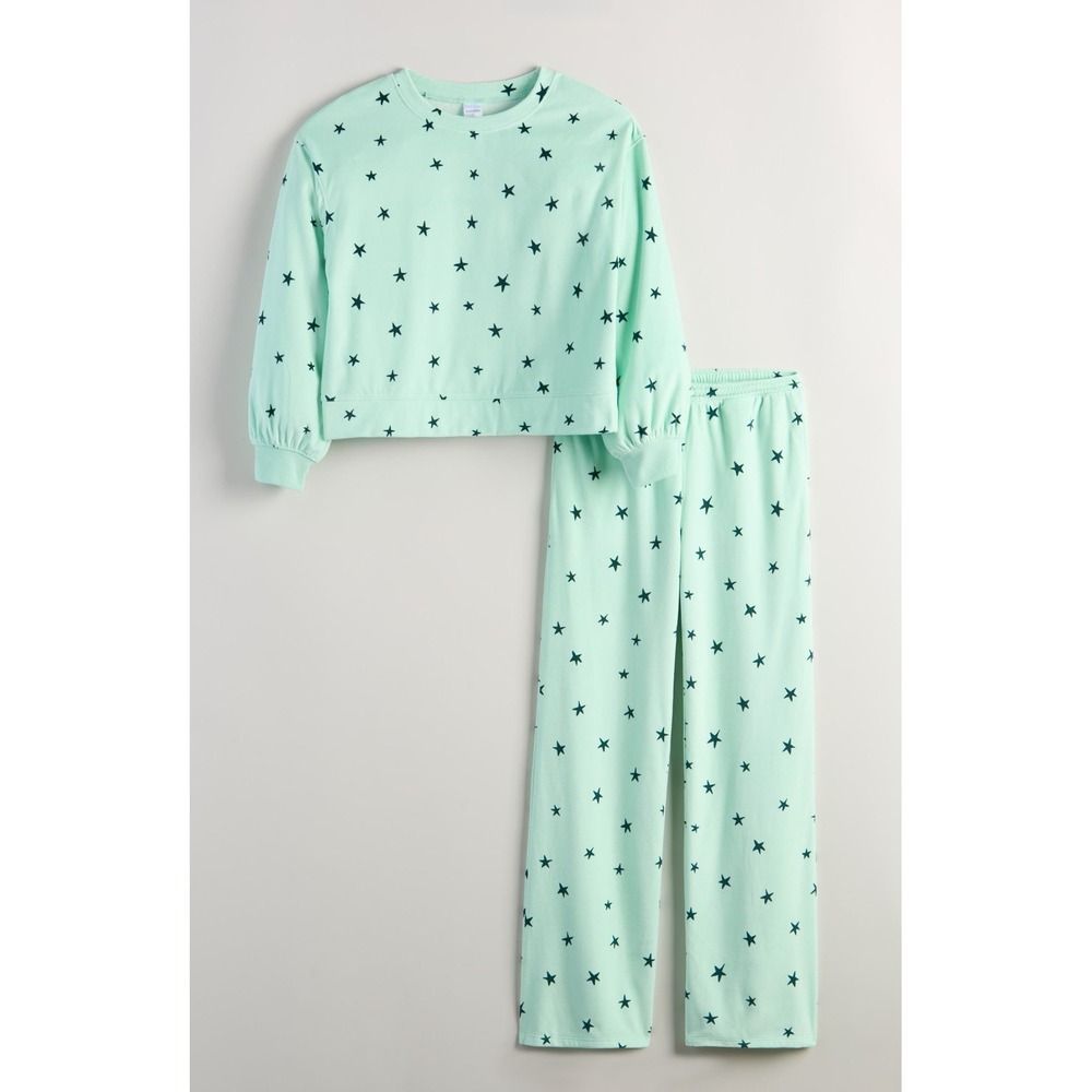 Nordstrom Kids Mint Green Star Print Pajama Set Sweatshirt and Pants NWT